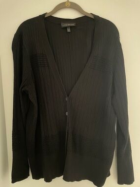 Lane Bryant Black Ribbed V-Neck Cardigan Sweater